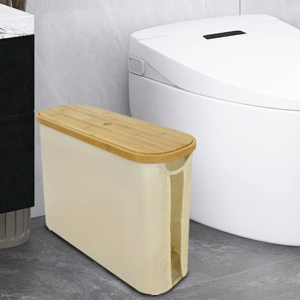 Bamboo &amp; Canvas Toilet Paper Storage Basket