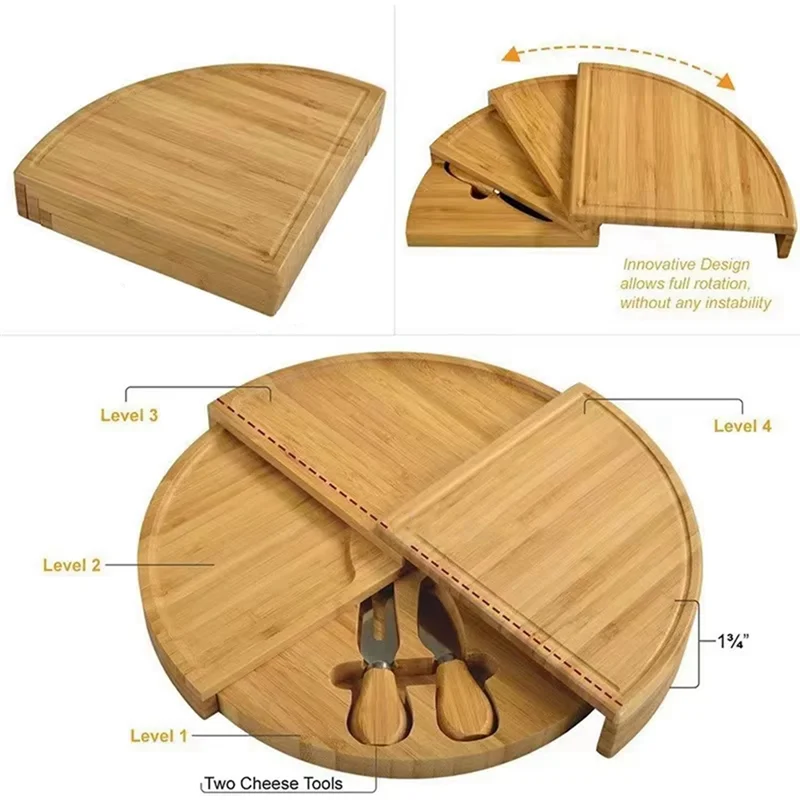 Wooden Cheese Board Set with Slide-Out Drawer