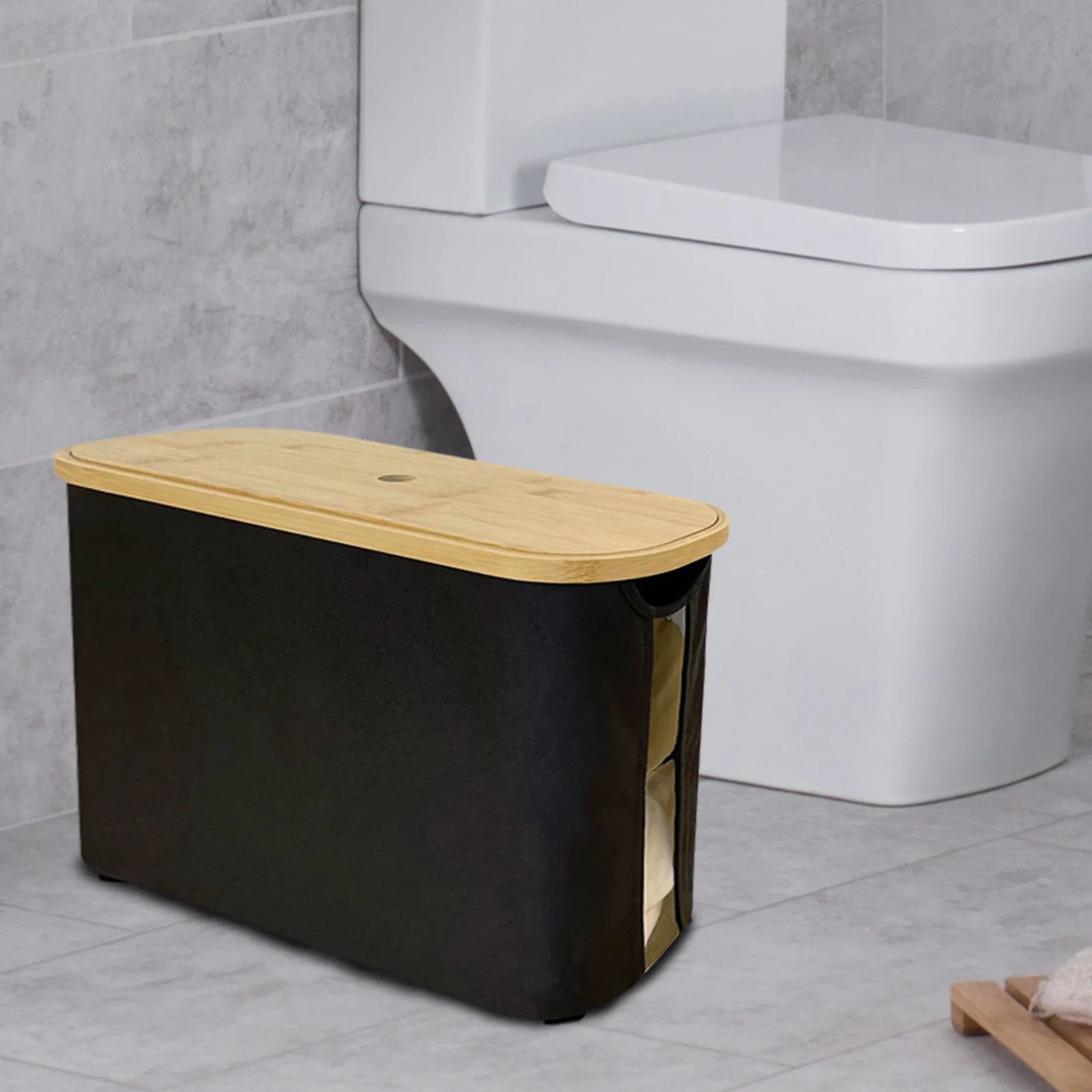 Bamboo &amp; Canvas Toilet Paper Storage Basket