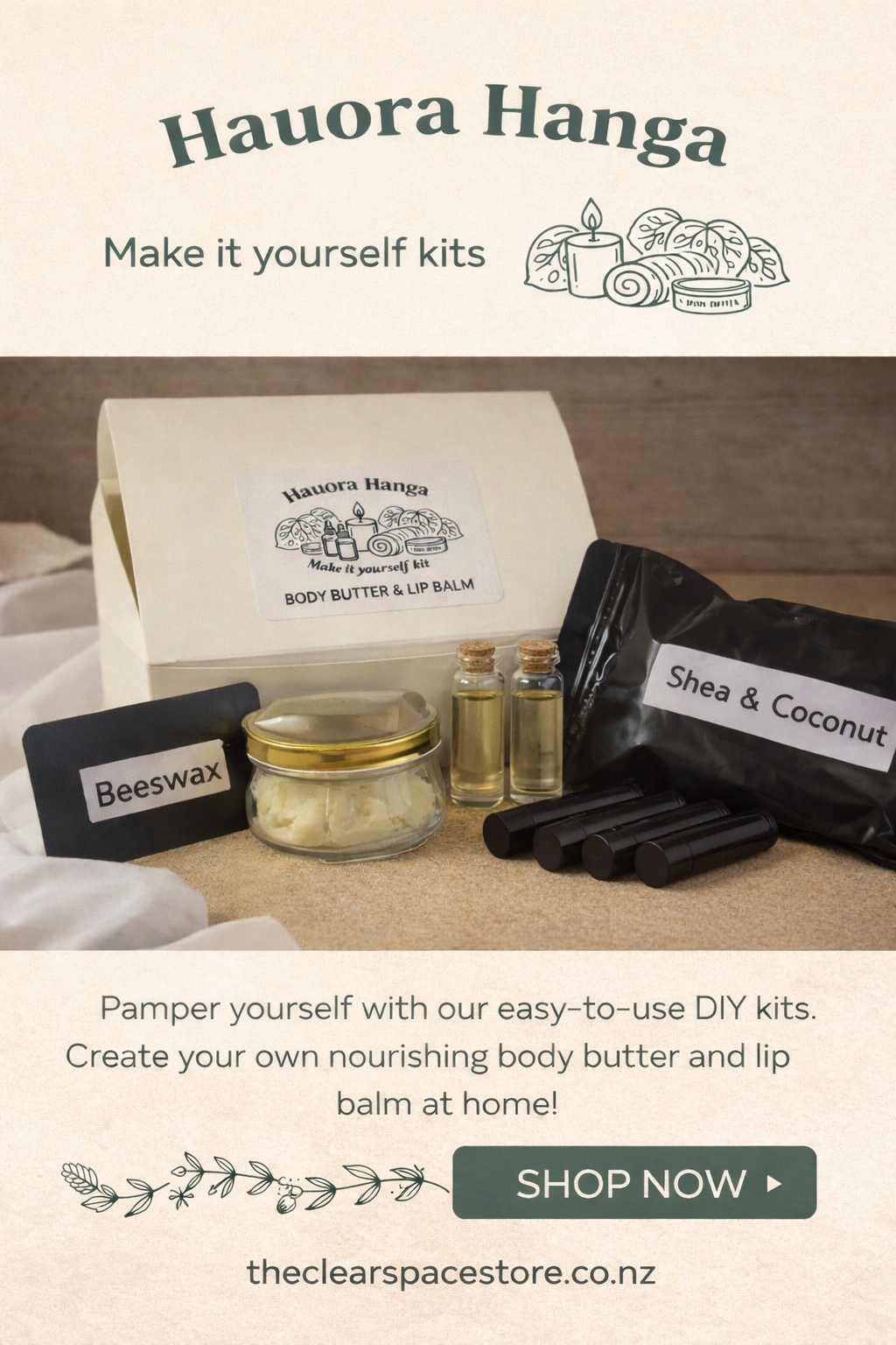 Hauora Hanga - Whipped body butter and kawakawa lip balm making kit