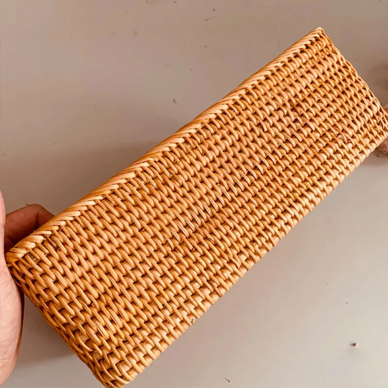 Rectangular Rattan Storage Baskets Handmade Woven Nesting Wicker