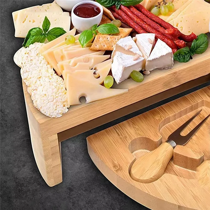Wooden Cheese Board Set with Slide-Out Drawer